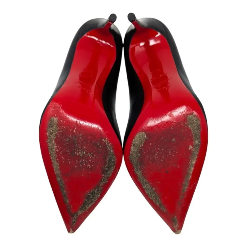 Christian Louboutin Pigalle Follies 100 Black Leather Pump Stiletto Heel 39.5